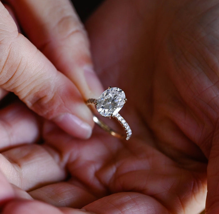 2.50ct-3.50ct Oval Cut Lab Grown Diamond Pave Engagement Ring