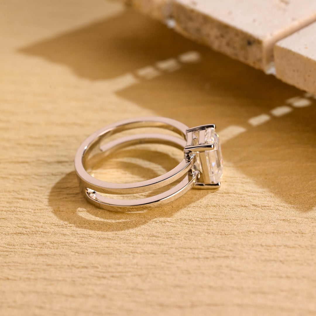 1.0ct-2.0ct Emerald Cut Lab Grown Double Shank Diamond Engagement Ring