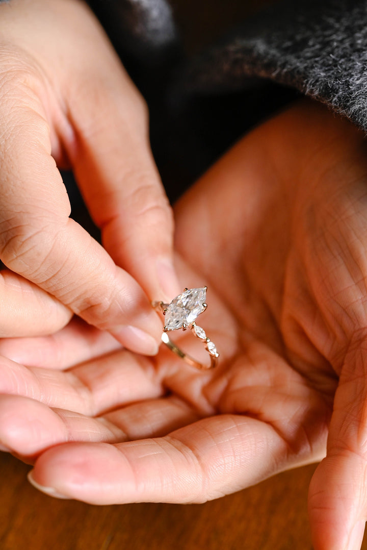 2.0ct-3.0ct Marquise Cut Lab Grown Diamond Pave Engagement Ring