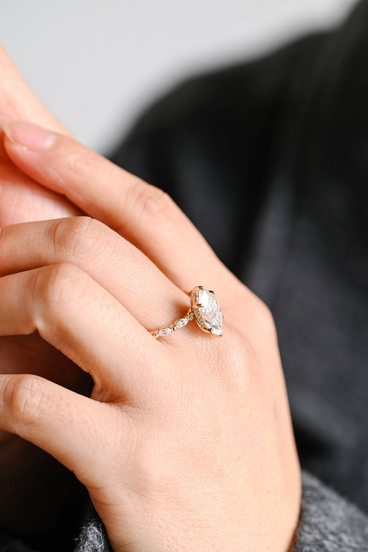 2.0ct-3.0ct Marquise Cut Lab Grown Diamond Pave Engagement Ring