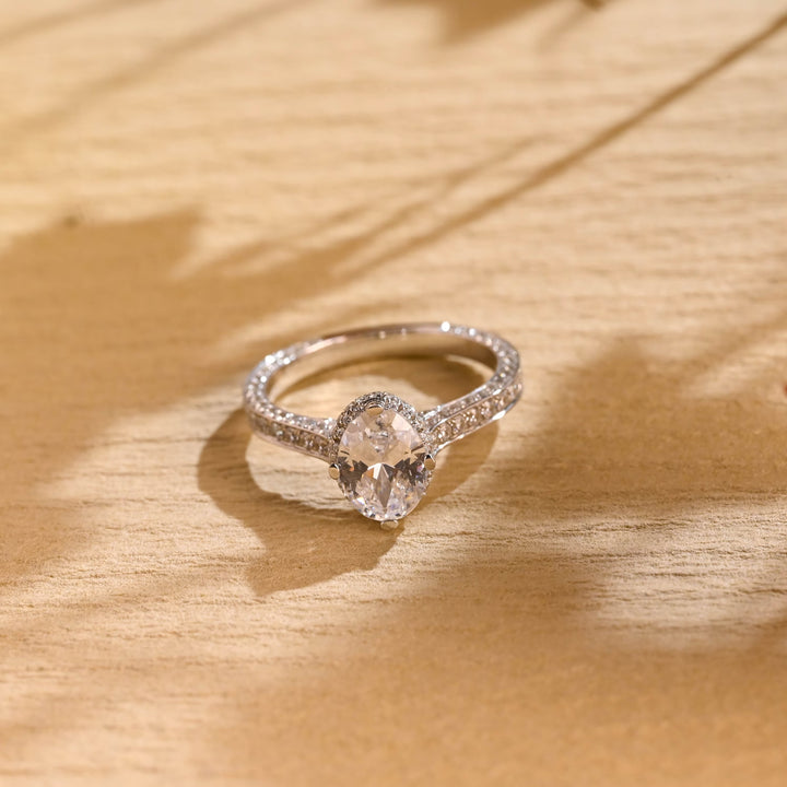 1.0ct-2.0ct Oval Cut Lab Grown Diamond Channel Set Pave Engagement Ring
