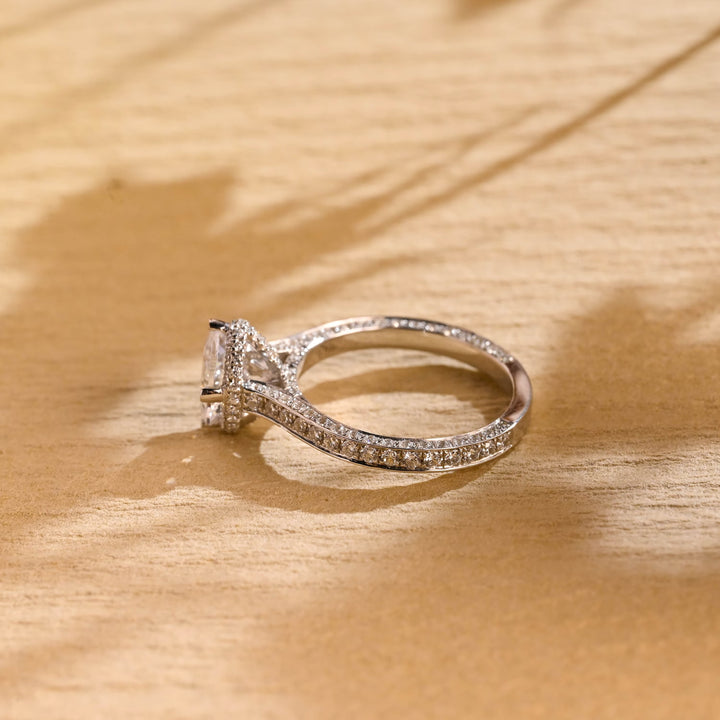 1.0ct-2.0ct Oval Cut Lab Grown Diamond Channel Set Pave Engagement Ring