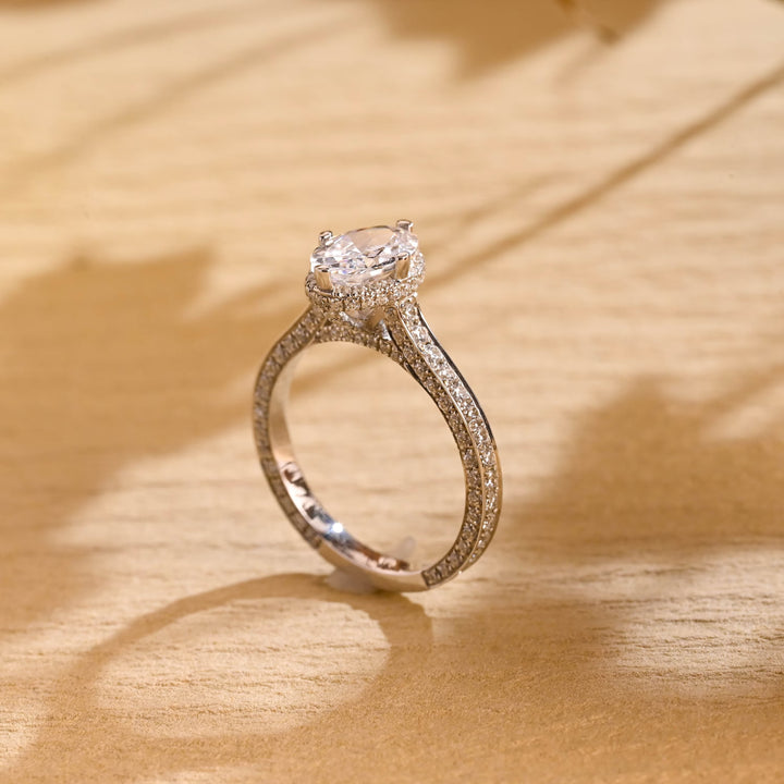 1.0ct-2.0ct Oval Cut Lab Grown Diamond Channel Set Pave Engagement Ring