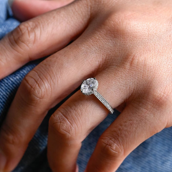 1.0ct-2.0ct Oval Cut Lab Grown Diamond Channel Set Pave Engagement Ring