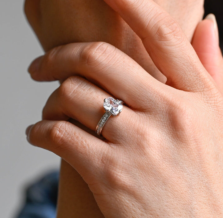 1.50ct-2.50ct Radiant Cut Lab Grown Channel Pave Diamond Engagement Ring