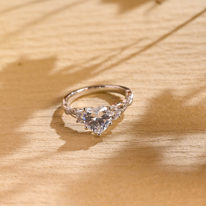 1.0ct-2.0ct Heart Cut Lab Grown Diamond Three Stone Engagement Ring