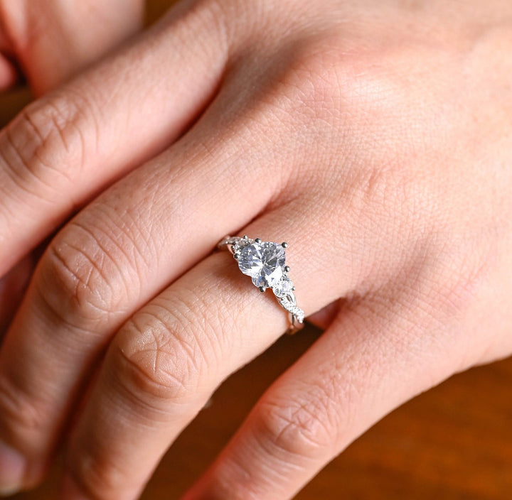 1.0ct-2.0ct Heart Cut Lab Grown Diamond Three Stone Engagement Ring