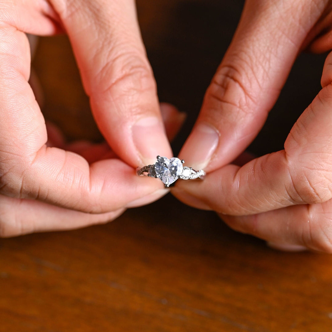 1.0ct-2.0ct Heart Cut Lab Grown Diamond Three Stone Engagement Ring