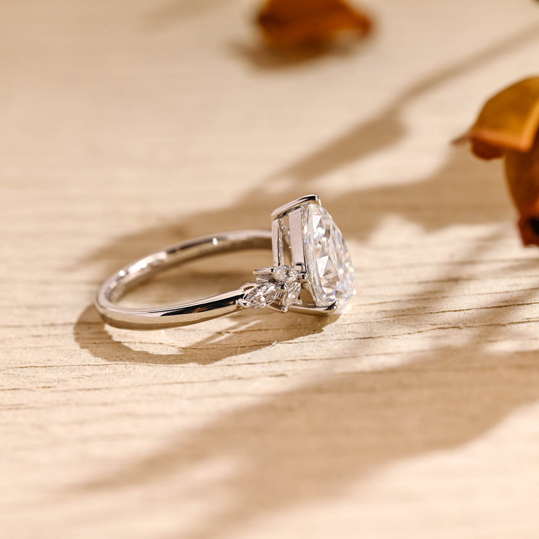 2.0ct-3.0ct Pear Cut Lab Grown Diamond Cluster Engagement Ring