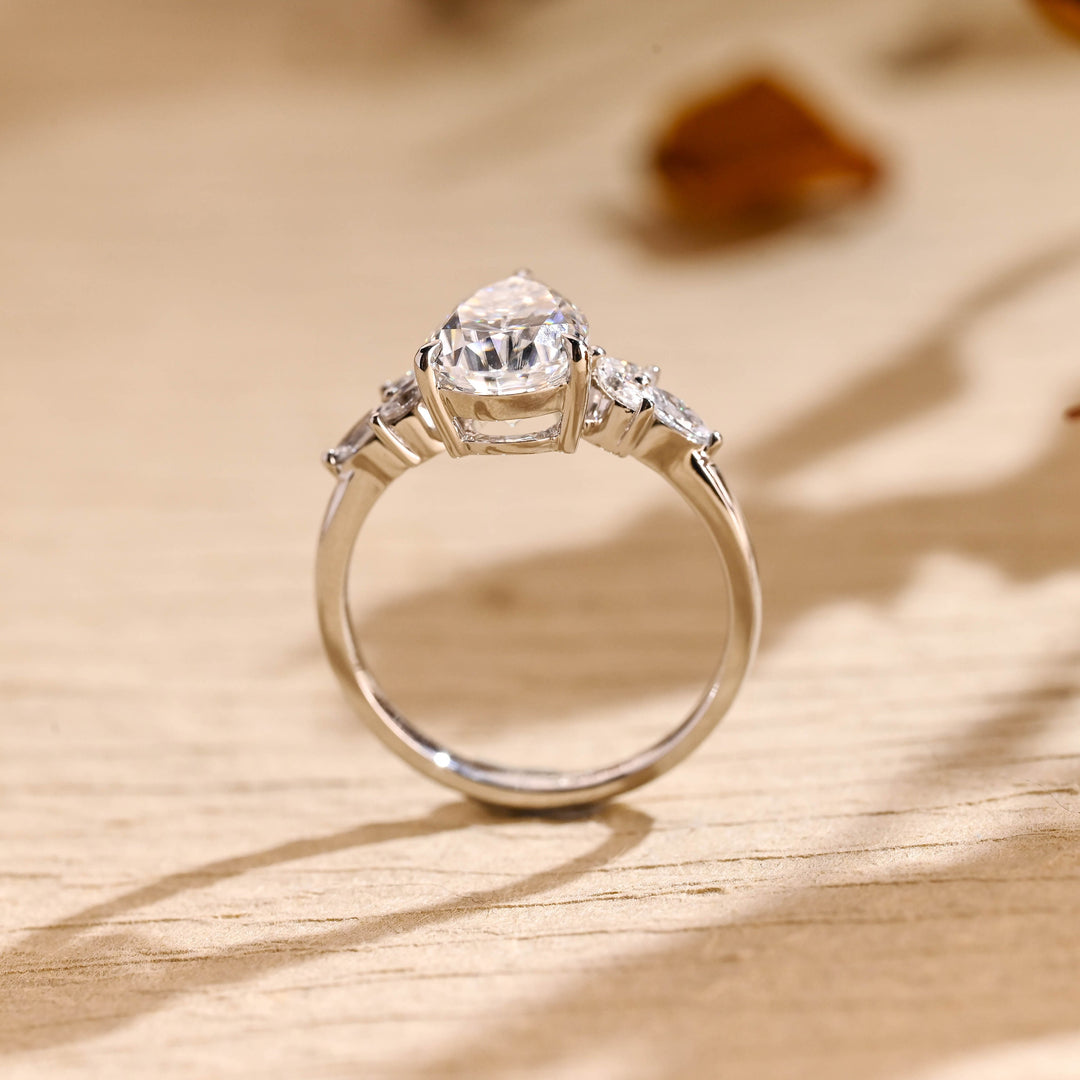 2.0ct-3.0ct Pear Cut Lab Grown Diamond Cluster Engagement Ring