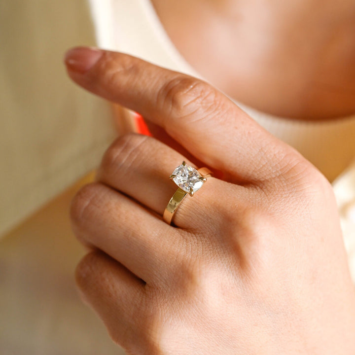 1.50ct-2.50ct Cushion Cut Lab Grown Thick Band Diamond Engagement Ring