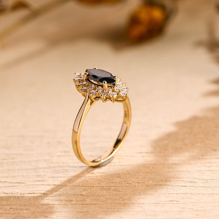 1.0ct-2.0ct Black Marquise Cut Lab Grown Diamond Cluster Engagement Ring