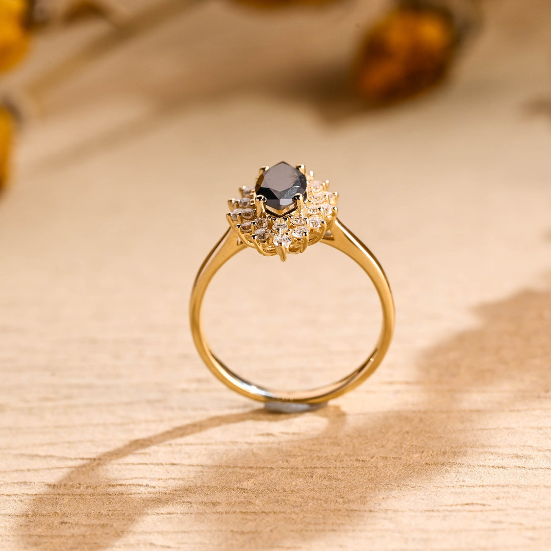 1.0ct-2.0ct Black Marquise Cut Lab Grown Diamond Cluster Engagement Ring