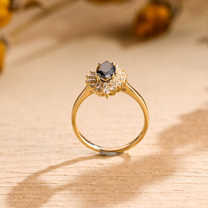 1.0ct-2.0ct Black Marquise Cut Lab Grown Diamond Cluster Engagement Ring