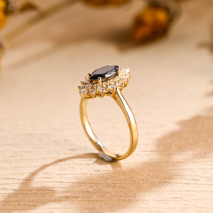 1.0ct-2.0ct Black Marquise Cut Lab Grown Diamond Cluster Engagement Ring