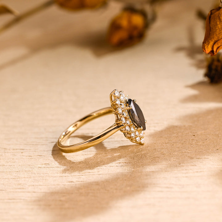 1.0ct-2.0ct Black Marquise Cut Lab Grown Diamond Cluster Engagement Ring