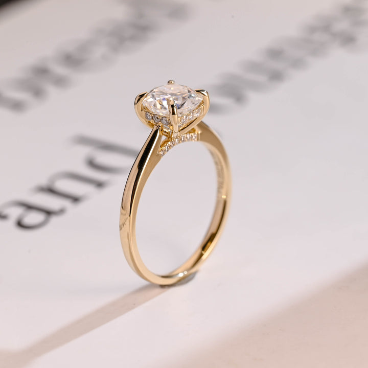 1.0ct-2.0ct Cushion Cut Lab Grown Diamond Hidden Halo Engagement Ring