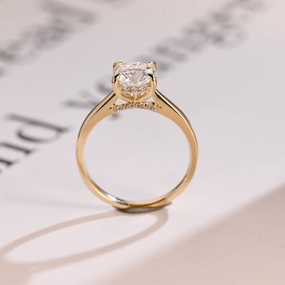 1.0ct-2.0ct Cushion Cut Lab Grown Diamond Hidden Halo Engagement Ring