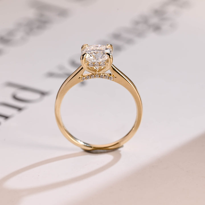 1.0ct-2.0ct Cushion Cut Lab Grown Diamond Hidden Halo Engagement Ring