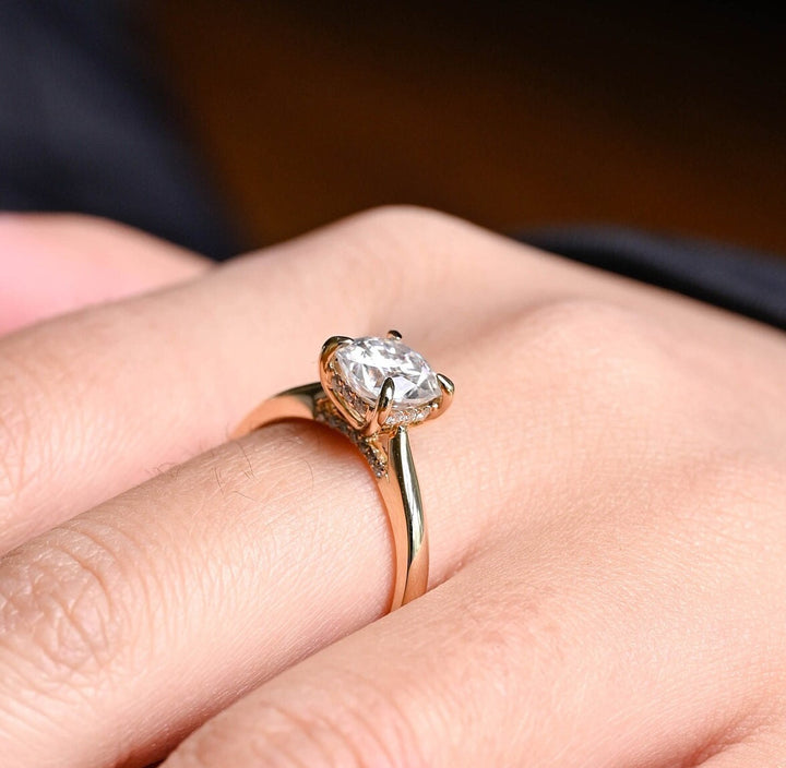 1.0ct-2.0ct Cushion Cut Lab Grown Diamond Hidden Halo Engagement Ring