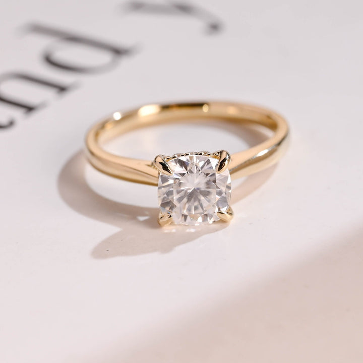 1.0ct-2.0ct Cushion Cut Lab Grown Diamond Hidden Halo Engagement Ring