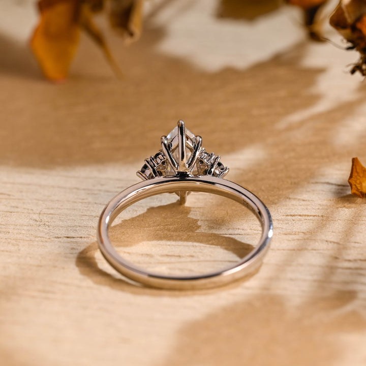 1.50ct-2.50ct Marquise Cut Lab Grown Diamond Cluster Engagement Ring With Black Diamond