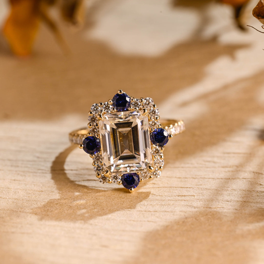 1.0ct-2.0ct Emerald Cut Lab Grown Diamond Cluster Engagement Ring