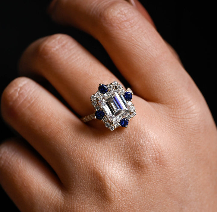 1.0ct-2.0ct Emerald Cut Lab Grown Diamond Cluster Engagement Ring