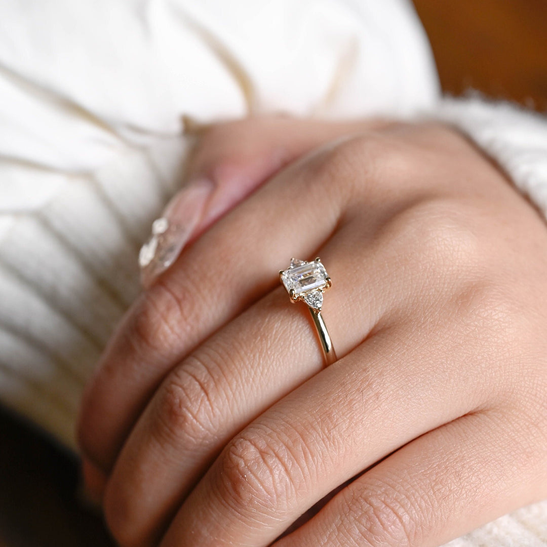 1.50ct-2.50ct Emerald Cut Lab Grown Diamond Three Stone Engagement Ring