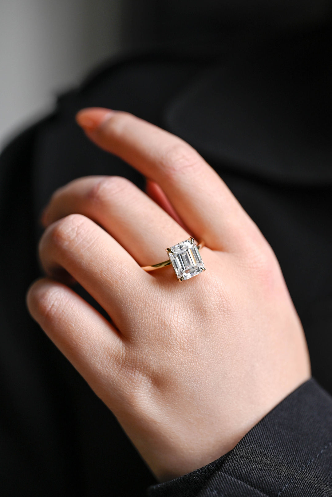 1.50ct-2.50ct Emerald Cut Lab Grown Diamond Hidden Halo Engagement Ring