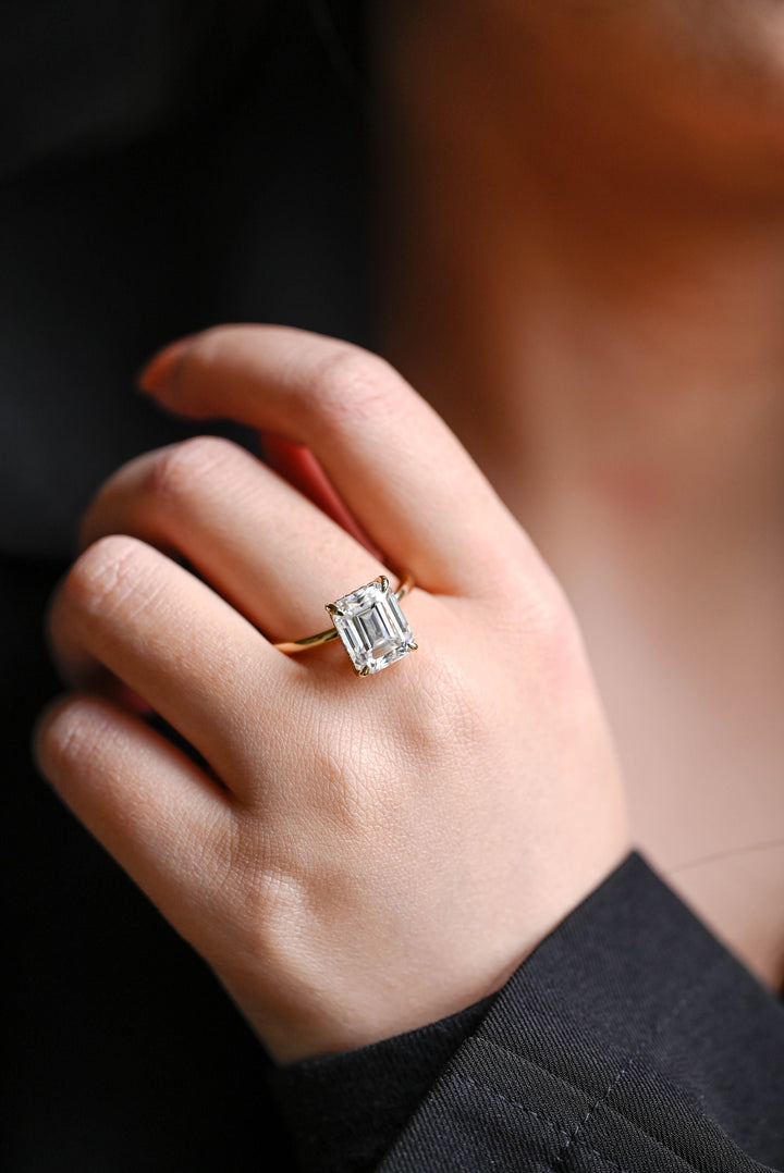 1.50ct-2.50ct Emerald Cut Lab Grown Diamond Hidden Halo Engagement Ring