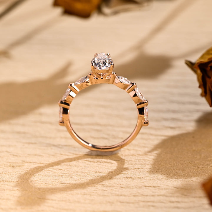 1.0ct-2.0ct Pear Cut Lab Grown Diamond Pave Engagement Ring
