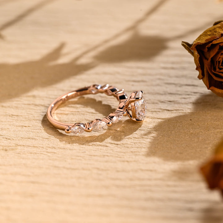 1.0ct-2.0ct Pear Cut Lab Grown Diamond Pave Engagement Ring