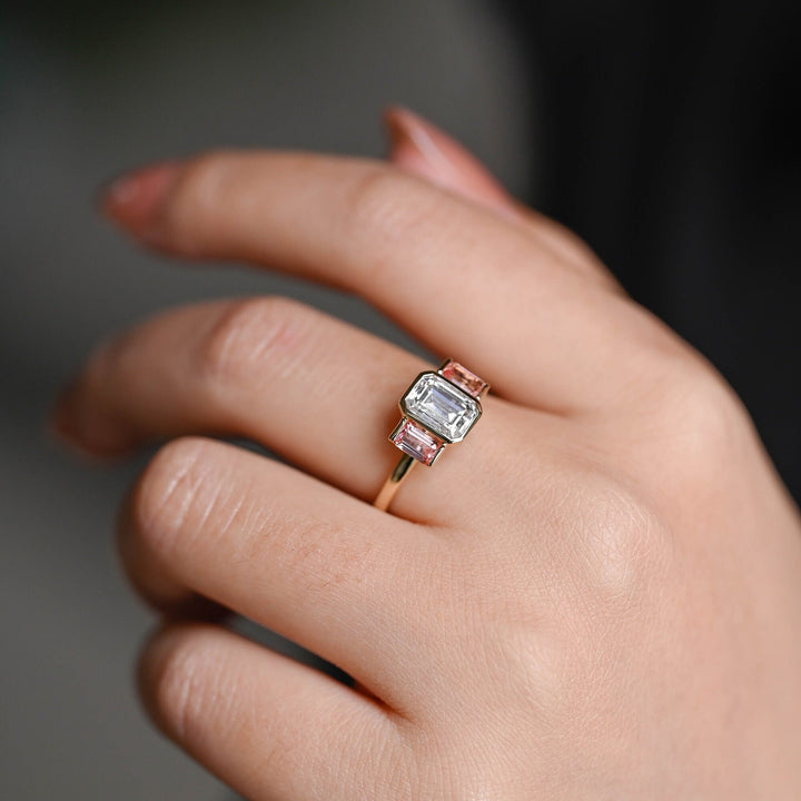 1.50ct-2.50ct Emerald Cut Lab Grown Diamond Three Stone Engagement Ring