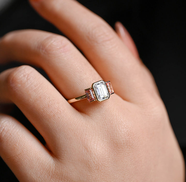 1.50ct-2.50ct Emerald Cut Lab Grown Diamond Three Stone Engagement Ring