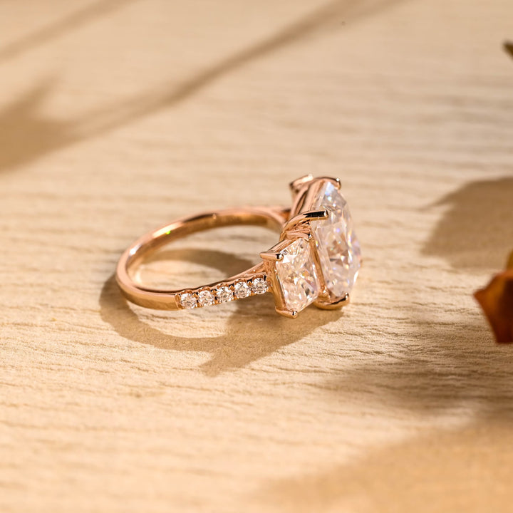 1.50ct-2.50ct Radiant Cut Lab Grown Diamond Three Stone Engagement Ring