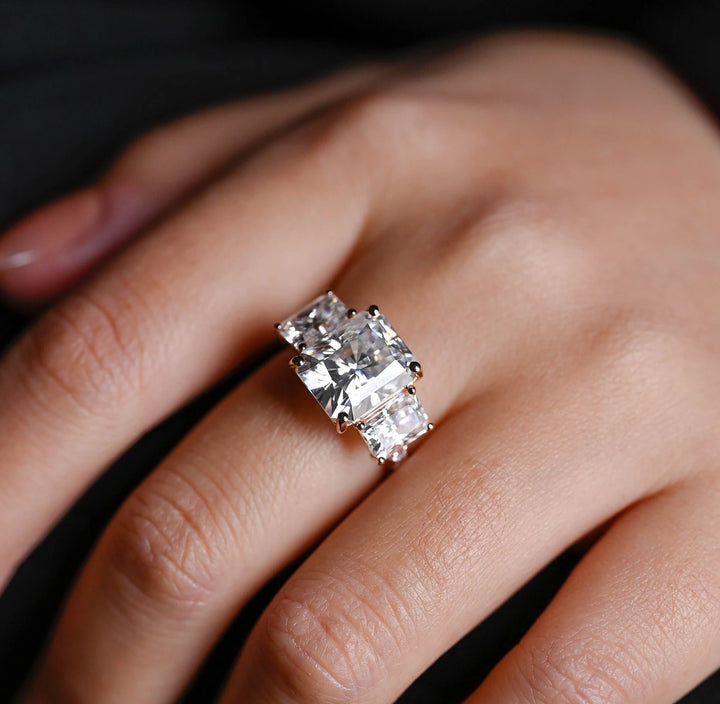 1.50ct-2.50ct Radiant Cut Lab Grown Diamond Three Stone Engagement Ring