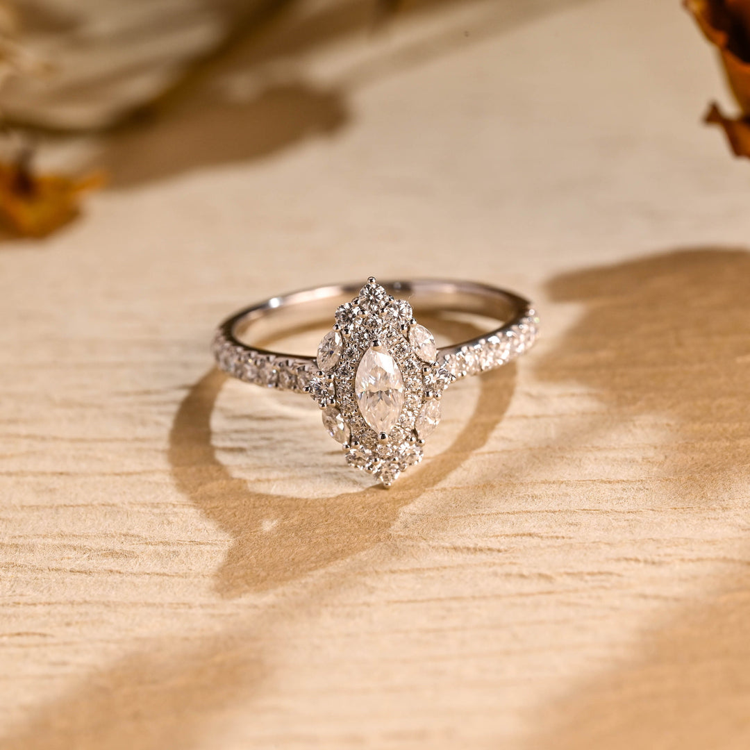 0.50ct-1.50ct Marquise Cut Lab Grown Unique Cluster Diamond Engagement Ring