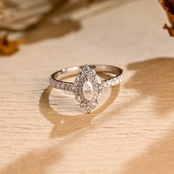 0.50ct-1.50ct Marquise Cut Lab Grown Unique Cluster Diamond Engagement Ring