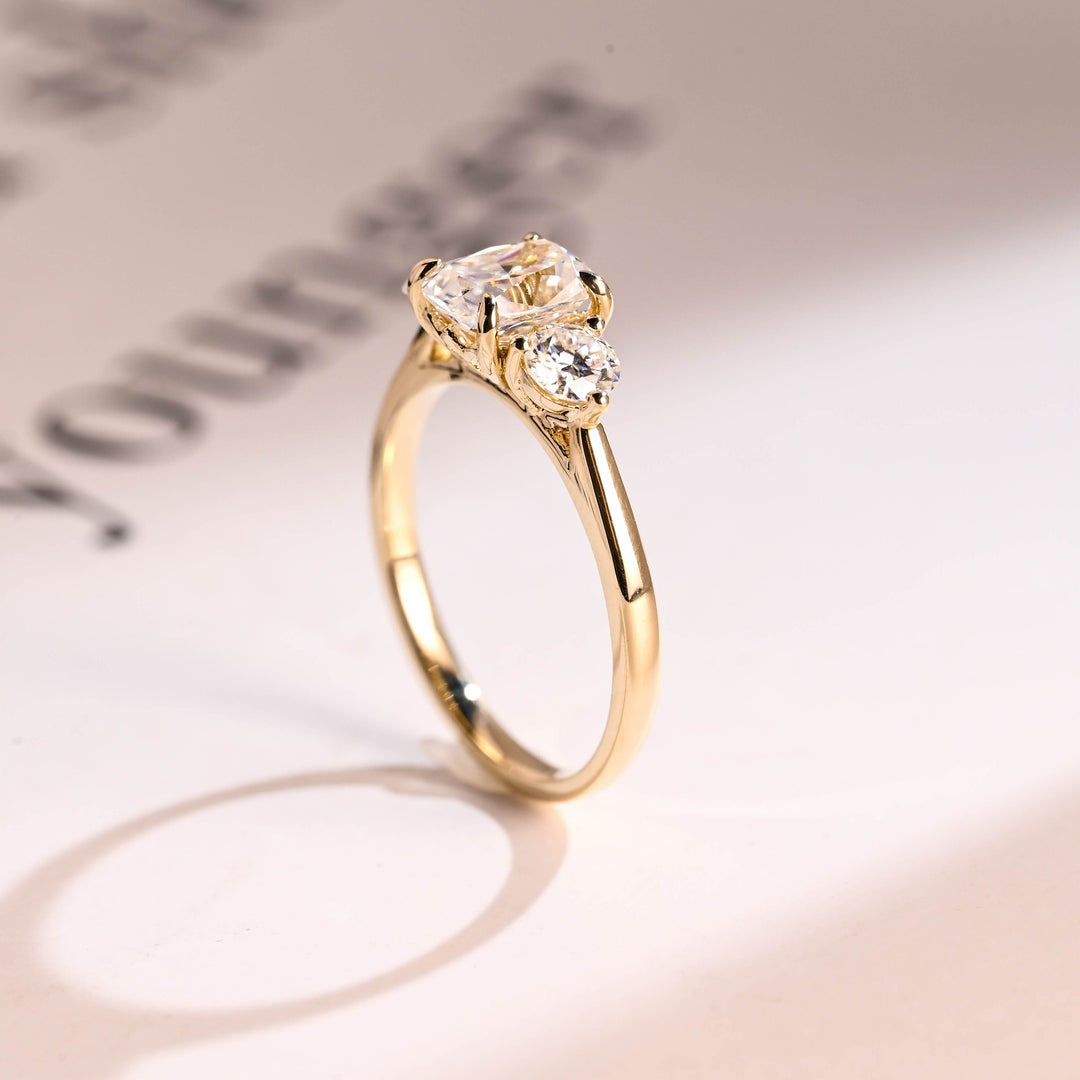 1.0ct-2.0ct Cushion Cut Lab Grown Diamond Three Stone Engagement Ring
