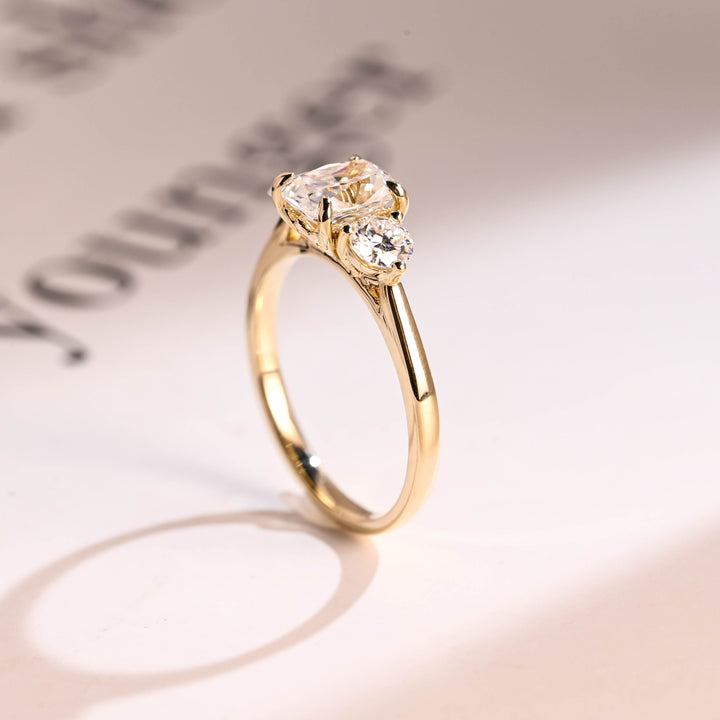 1.0ct-2.0ct Cushion Cut Lab Grown Diamond Three Stone Engagement Ring