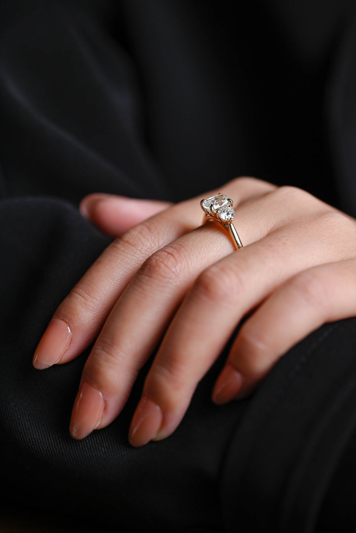 1.0ct-2.0ct Cushion Cut Lab Grown Diamond Three Stone Engagement Ring