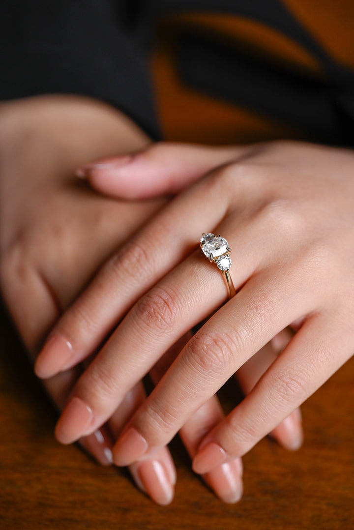 1.0ct-2.0ct Cushion Cut Lab Grown Diamond Three Stone Engagement Ring
