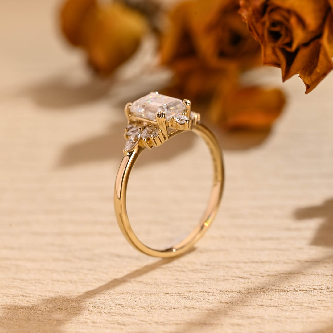 1.0ct-2.0ct Emerald Cut Lab Grown Diamond Cluster Engagement Ring