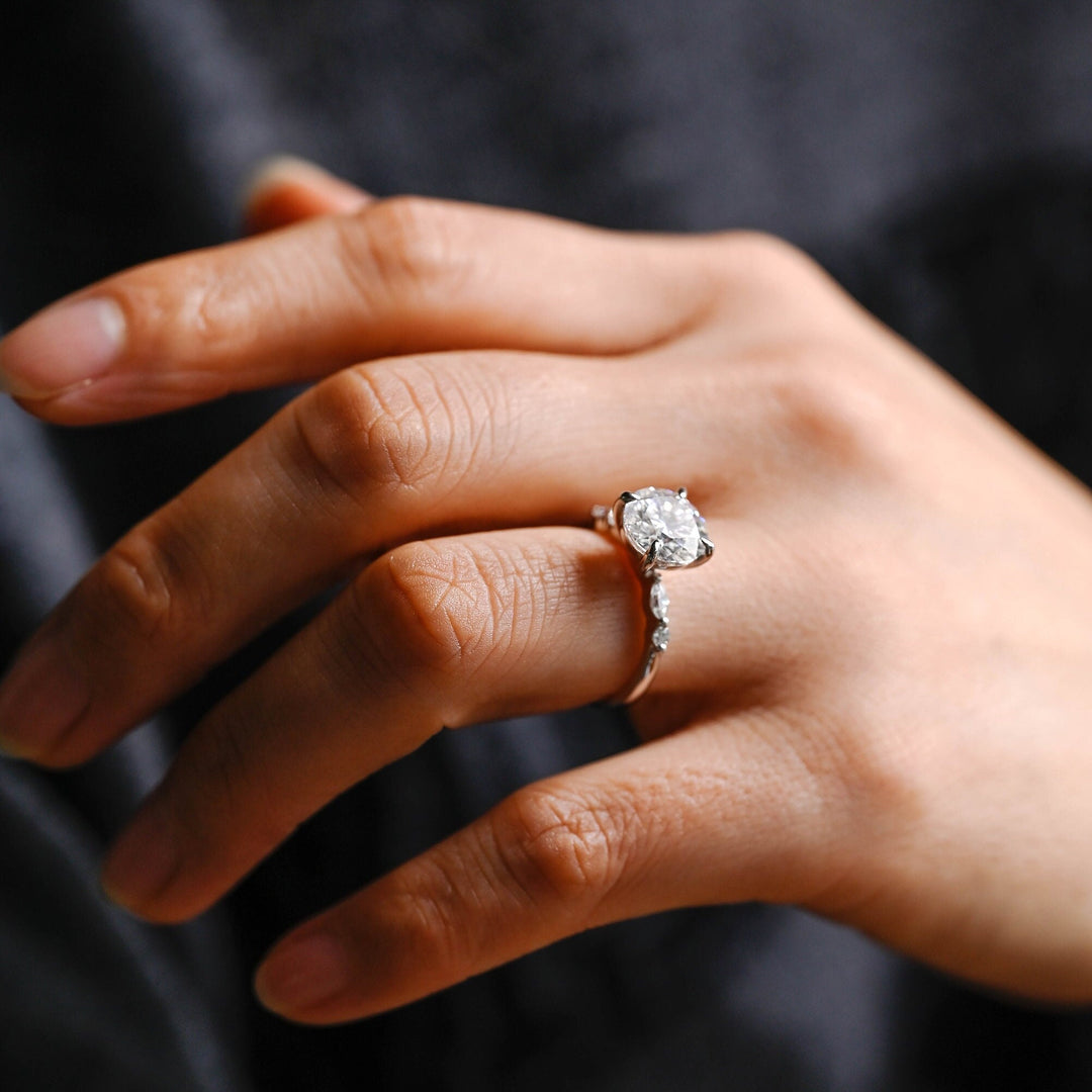 1.50ct-2.50ct Round Cut Lab Grown Diamond Pave Engagement Ring