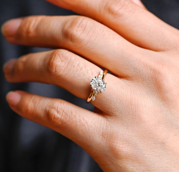 1.50ct-2.50ct Oval Cut Lab Grown Diamond Unique Pave Engagement Ring