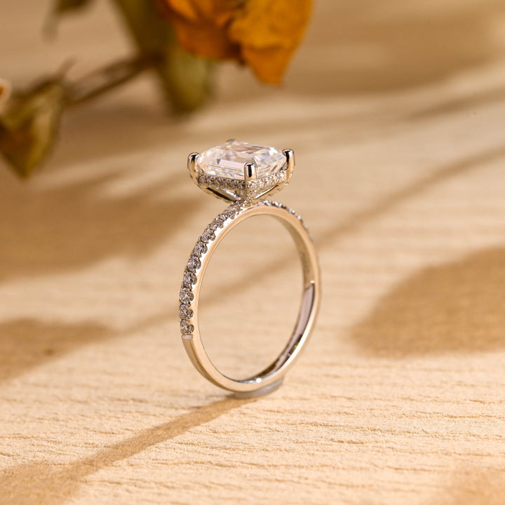 1.50ct-2.50ct Emerald Cut Lab Grown Diamond Hidden Halo Engagement Ring