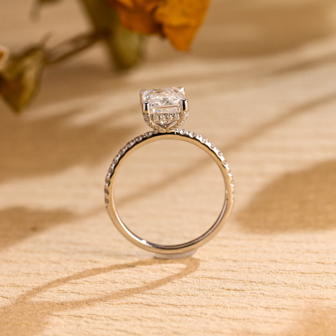 1.50ct-2.50ct Emerald Cut Lab Grown Diamond Hidden Halo Engagement Ring