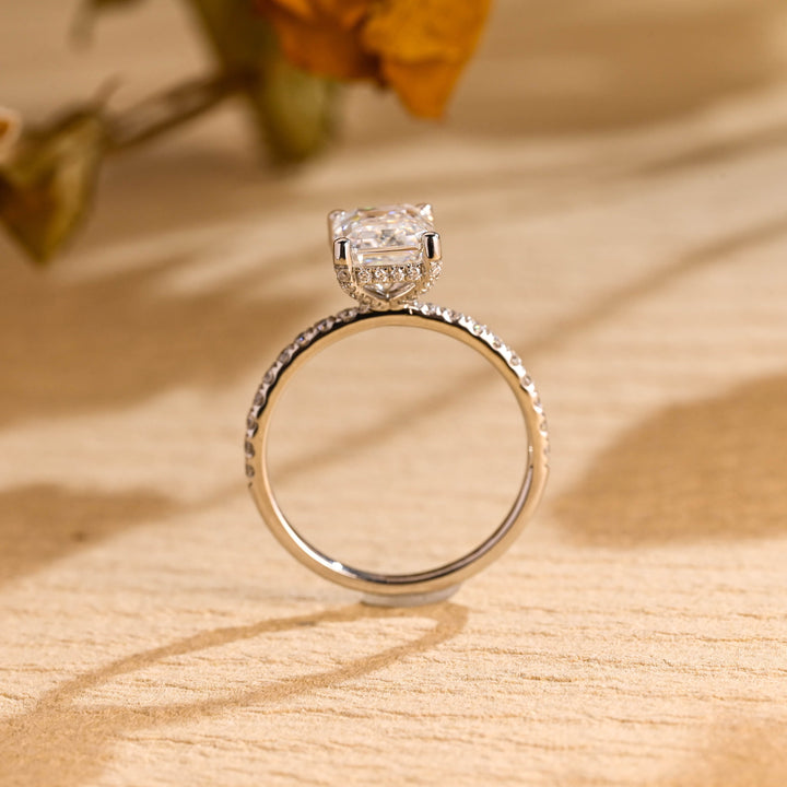 1.50ct-2.50ct Emerald Cut Lab Grown Diamond Hidden Halo Engagement Ring