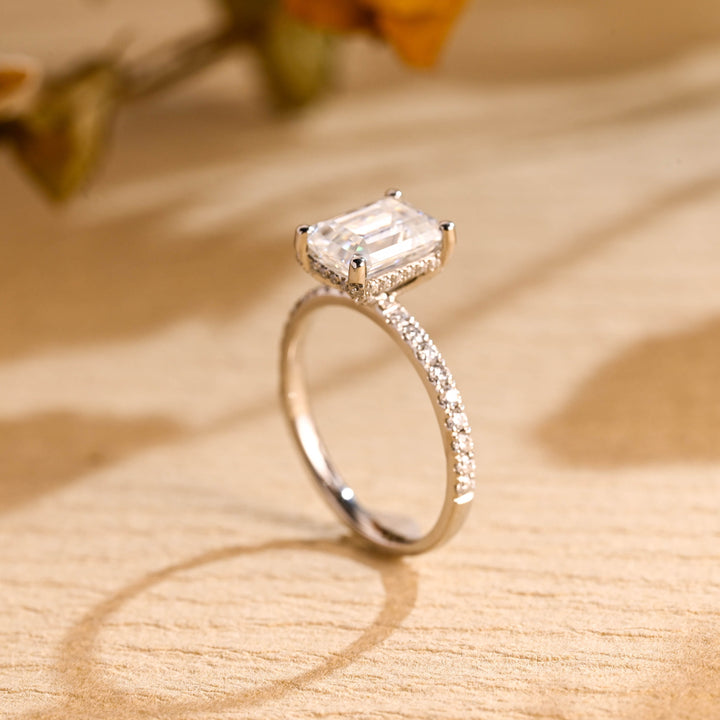 1.50ct-2.50ct Emerald Cut Lab Grown Diamond Hidden Halo Engagement Ring